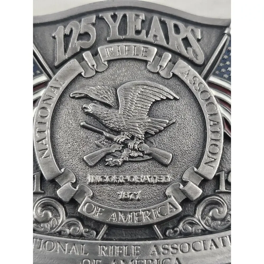 Vintage 1996 NRA National Rifle Association America 125 Years Belt Buckle Pewter